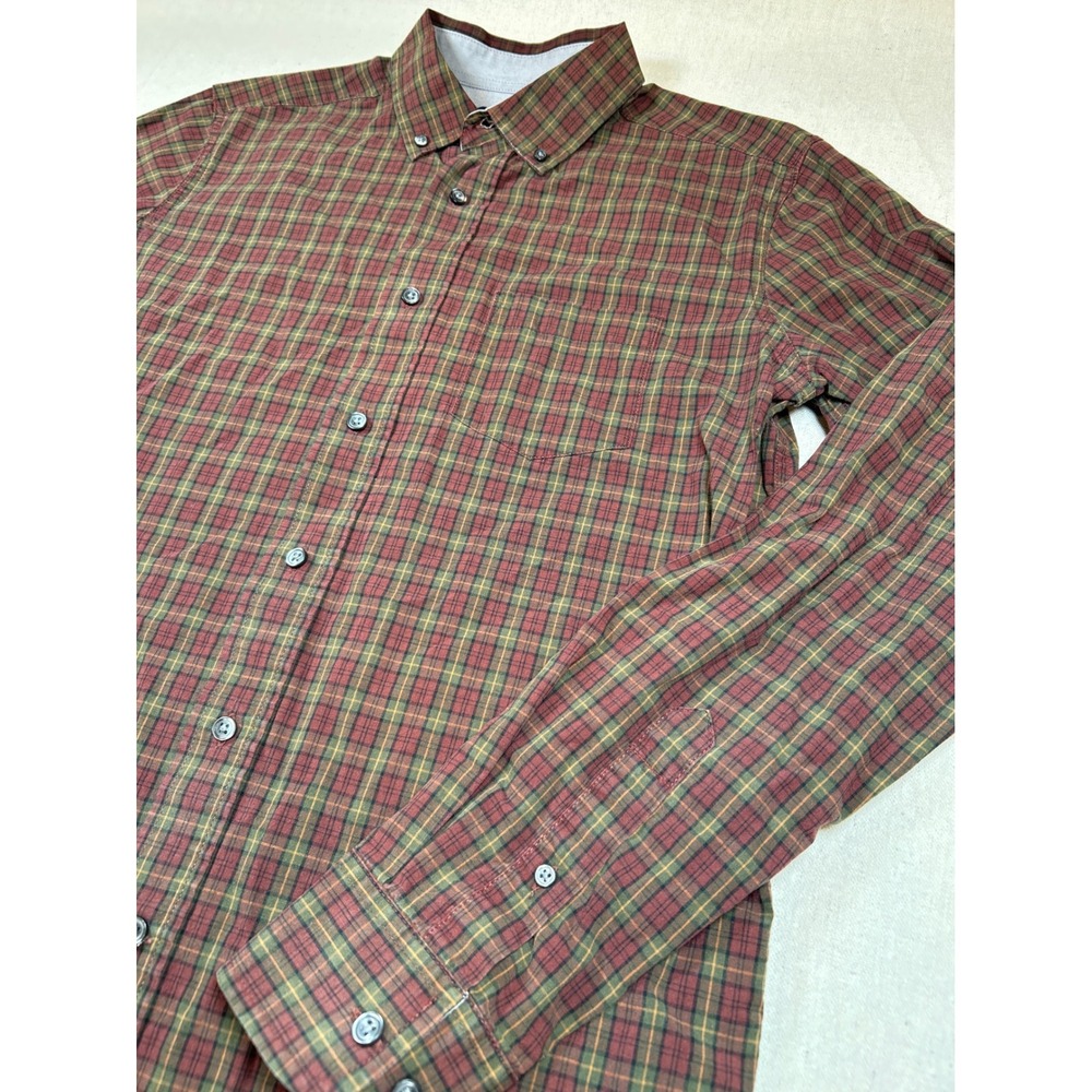 George Mens Classic Fit Plaid‎ Button Down Shirt Small Burgundy Green GM31Y057
